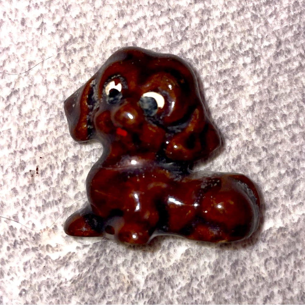 Vintage Miniature Redware Dog Puppy Figurine - Japan, 1950s-60s